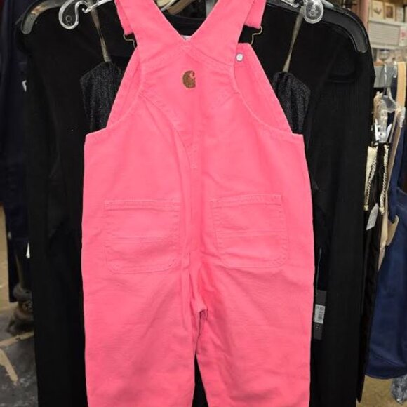 NWT Carhartt Girls Loose Fit Canvas Bib Overall Pink Lemonade Size 12M - Picture 3 of 4